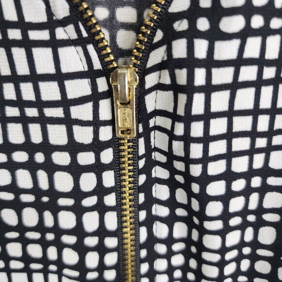 Women's Black & White Worthington Sleeveless V-Neck Top Zip-Front Size L - Picture 6 of 12